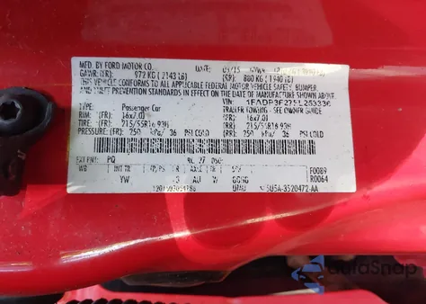 2015 Ford Focus Se из США, поврежденный, VIN 1FADP3F27FL253336